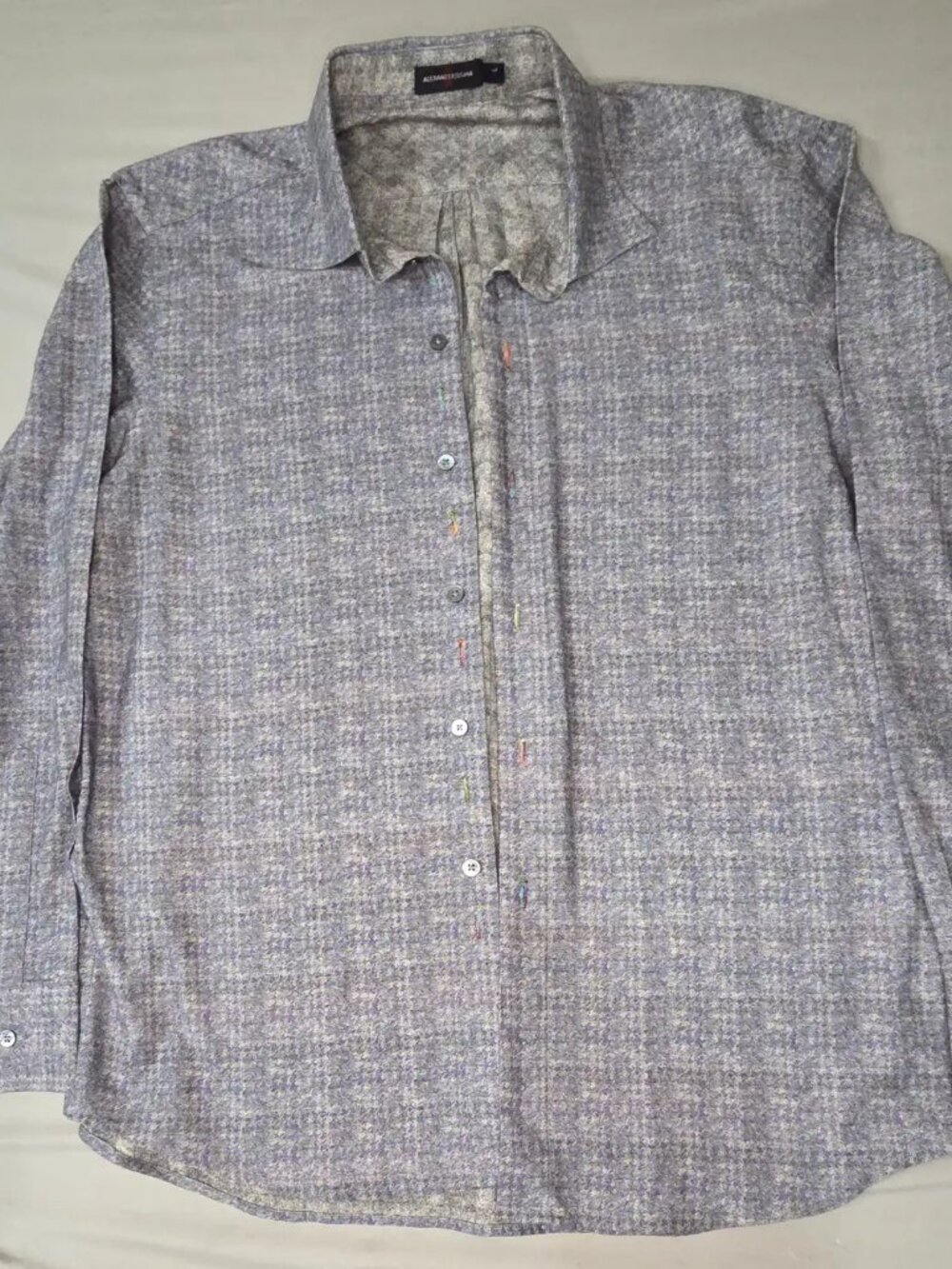 Alexander Julian Mens L Gray Blue Micro Check Cotton Shirt